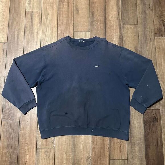 Y2K Nike faded navy blue Crewneck sweatshirt‎ mini swoosh 2XL - Picture 1 of 6